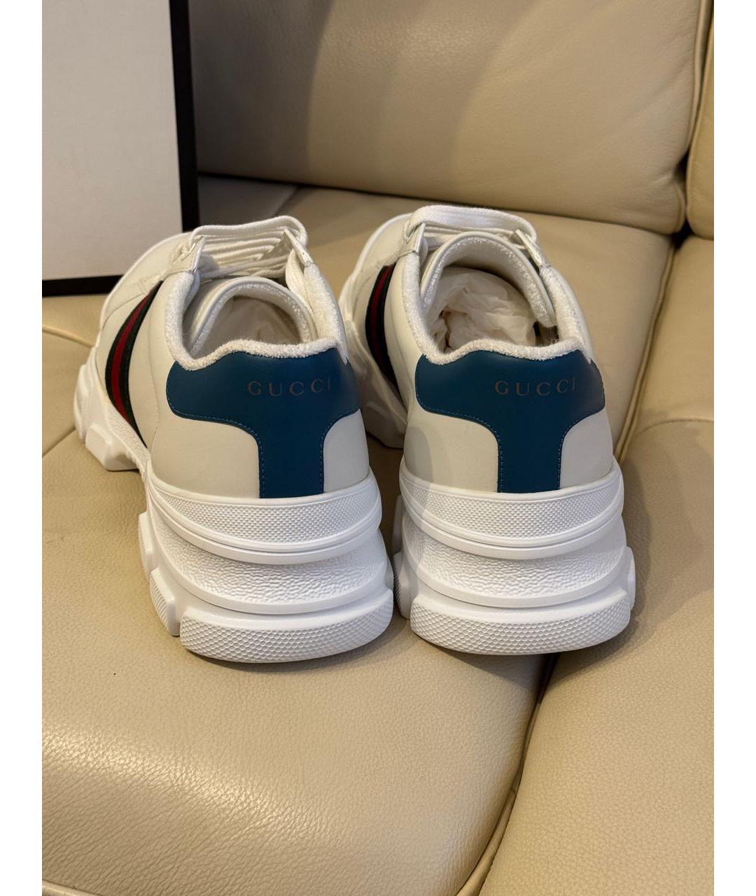 GUCCI Белые кожаные низкие кроссовки / кеды, фото 4