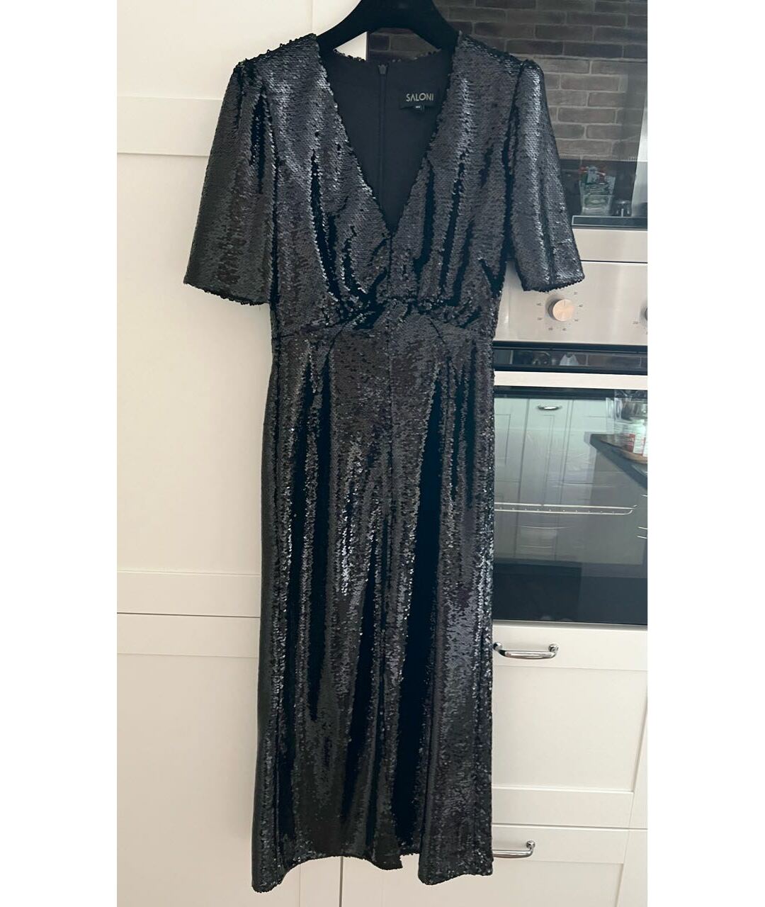 SALONI Черное полиэстеровое вечернее платье, фото 6
