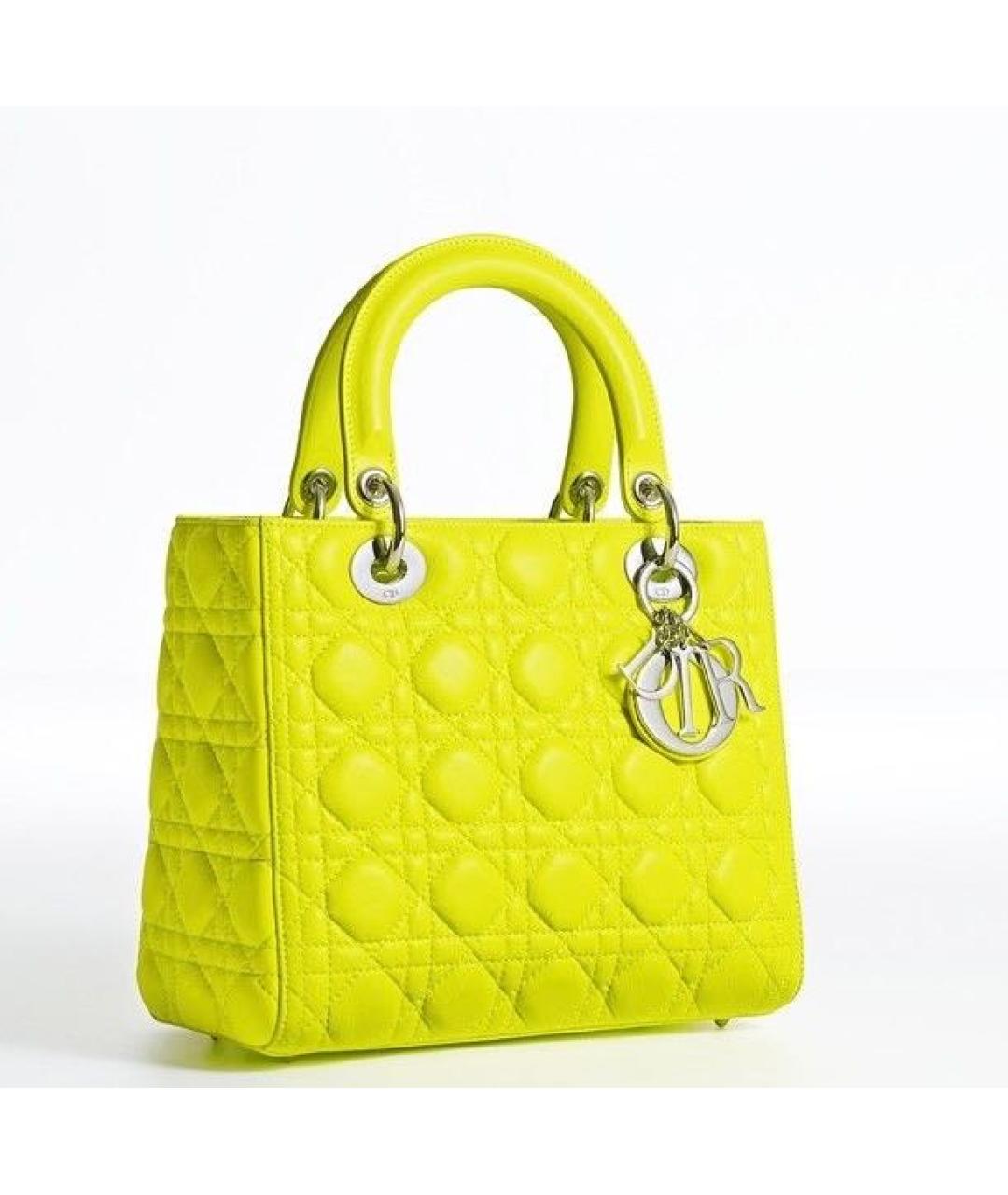 CHRISTIAN DIOR Желтая кожаная сумка с короткими ручками, фото 5