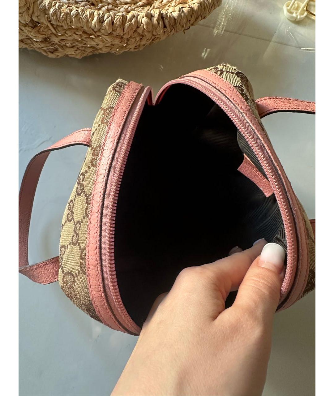 GUCCI Розовая тканевая сумка с короткими ручками, фото 4