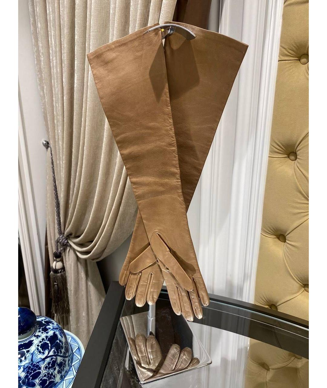 ETRO Бежевые кожаные перчатки, фото 4