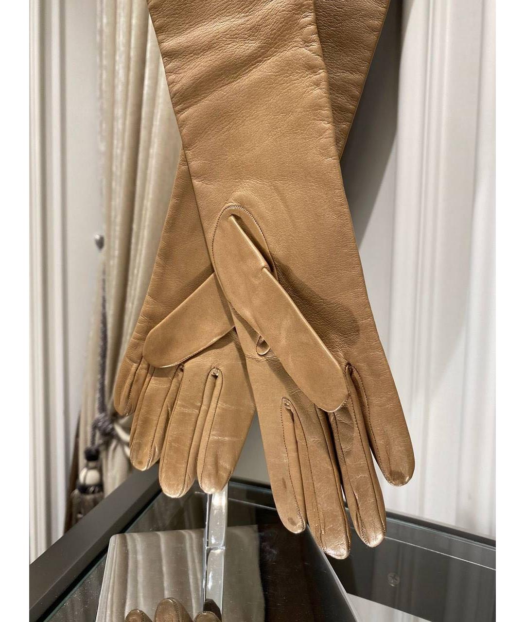 ETRO Бежевые кожаные перчатки, фото 2