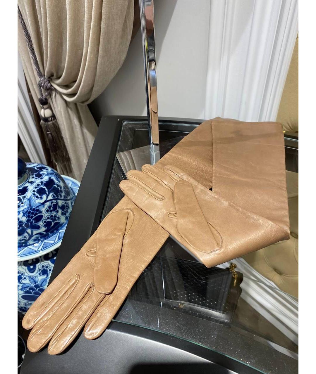 ETRO Бежевые кожаные перчатки, фото 3