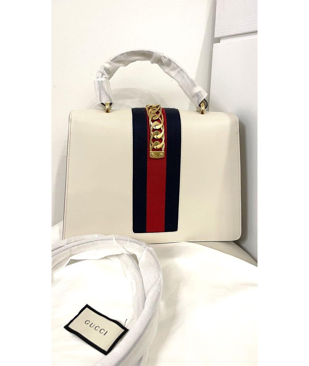 GUCCI Белая кожаная сумка с короткими ручками, фото 3