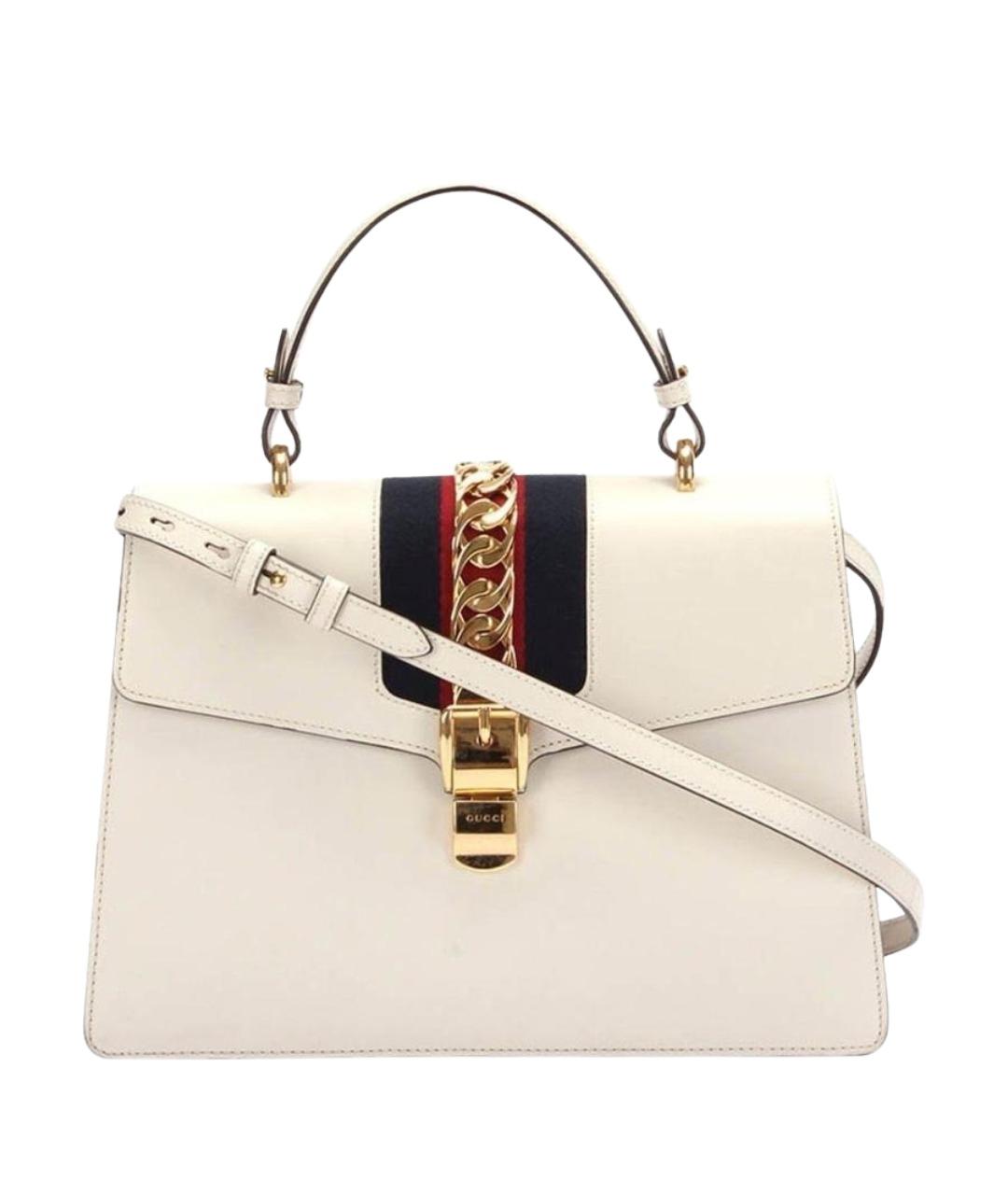 GUCCI Белая кожаная сумка с короткими ручками, фото 1