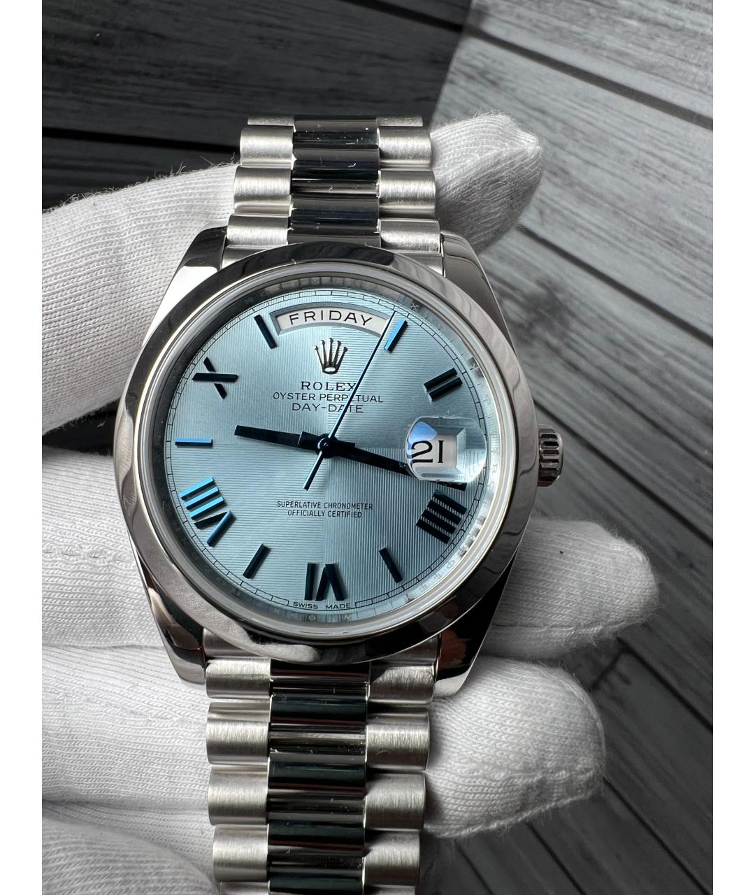 ROLEX Голубые платиновые часы, фото 4