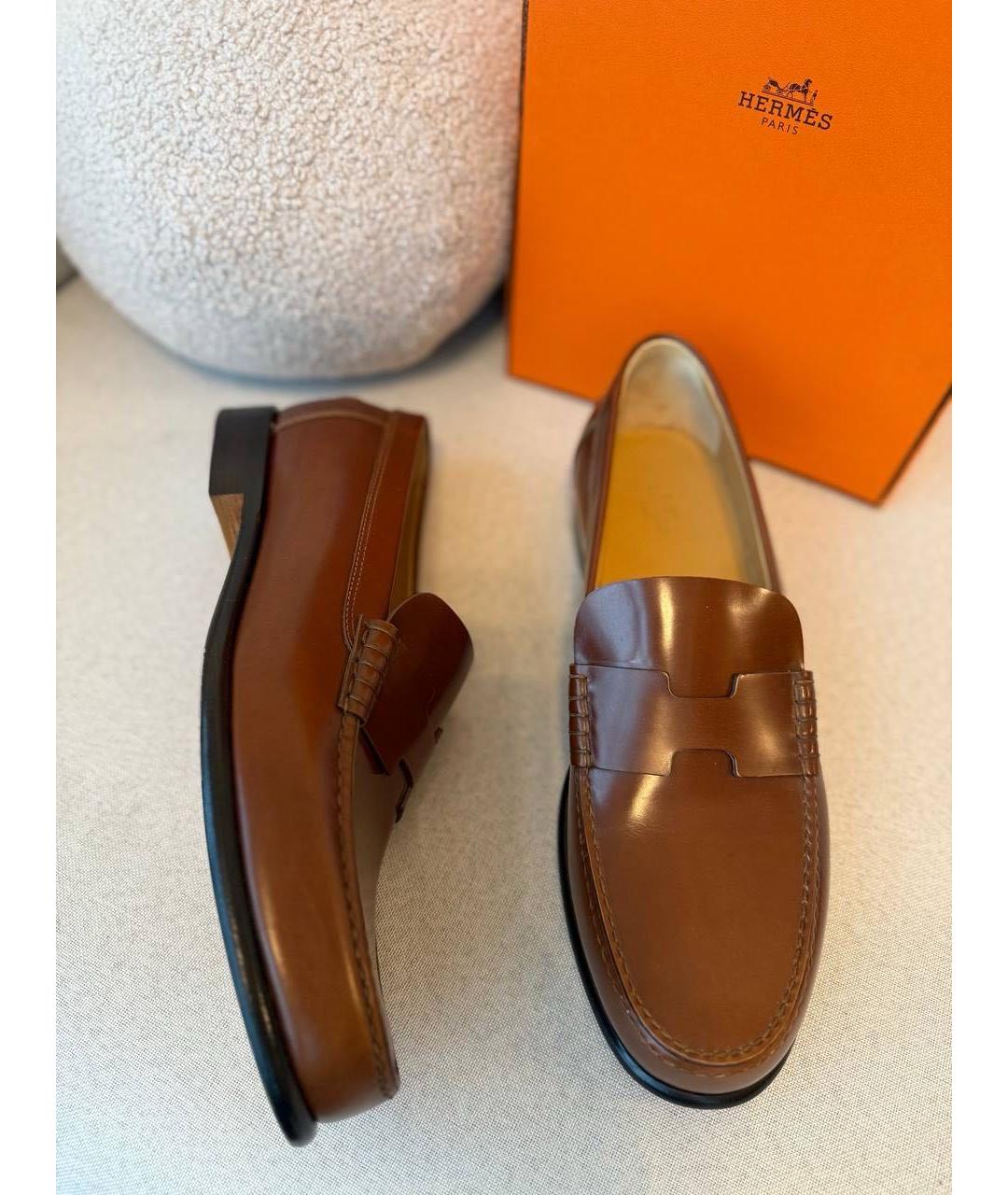 HERMES Коричневые кожаные лоферы, фото 7