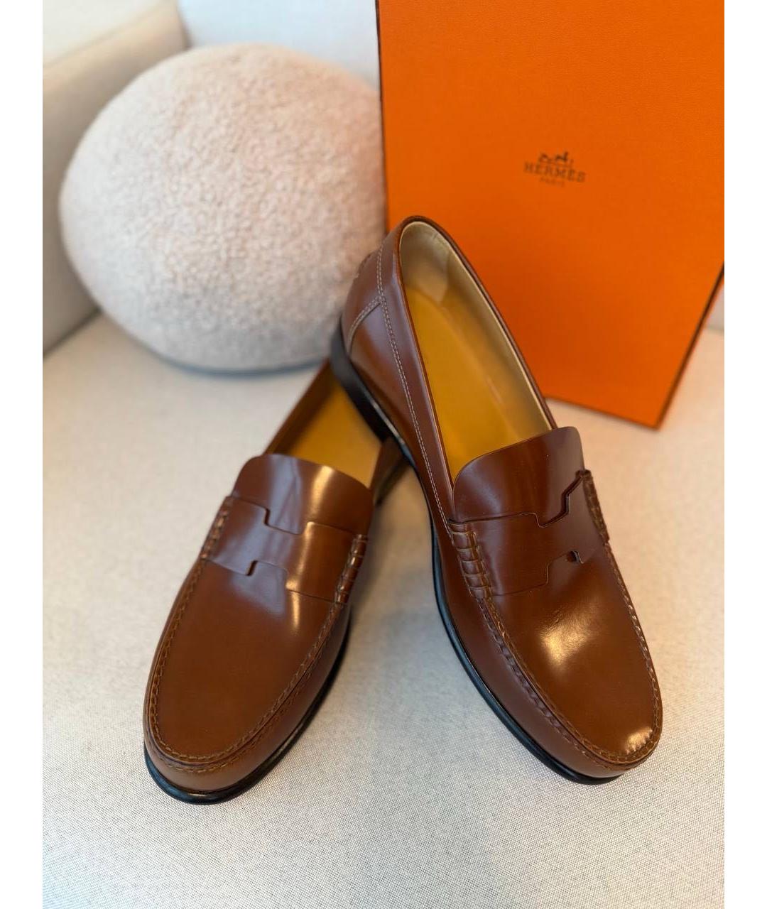 HERMES Коричневые кожаные лоферы, фото 5