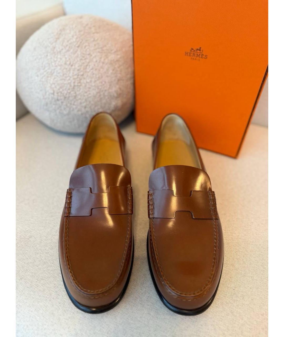 HERMES Коричневые кожаные лоферы, фото 2