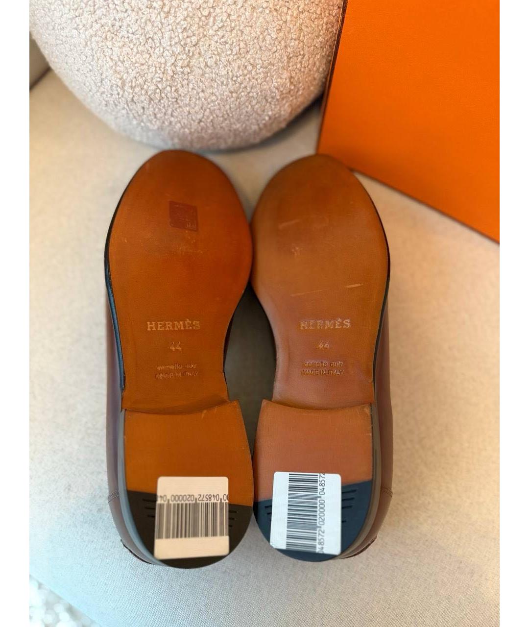 HERMES Коричневые кожаные лоферы, фото 4