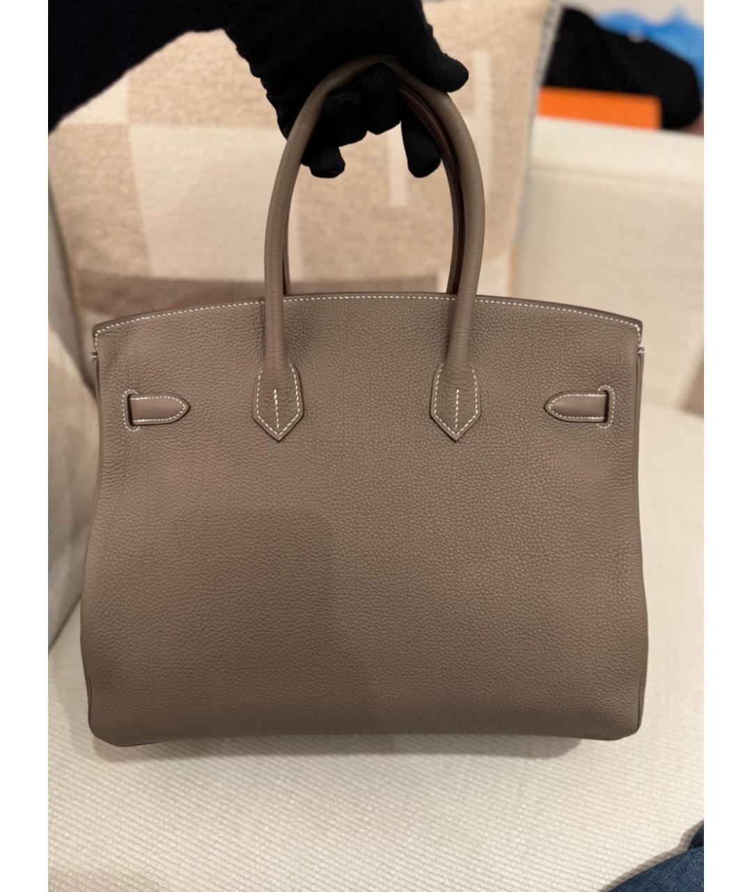 HERMES Серая кожаная сумка с короткими ручками, фото 2