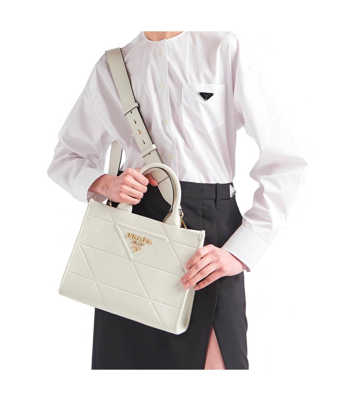 PRADA Белая кожаная сумка с короткими ручками, фото 4