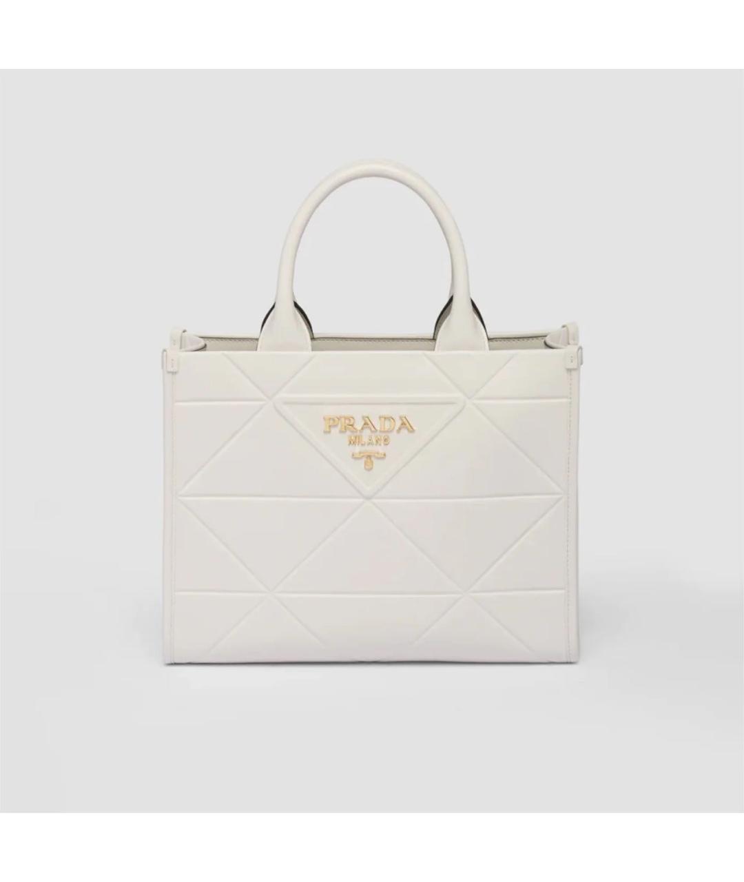 PRADA Белая кожаная сумка с короткими ручками, фото 5