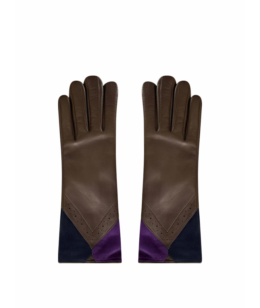 ETRO Коричневые кожаные перчатки, фото 1