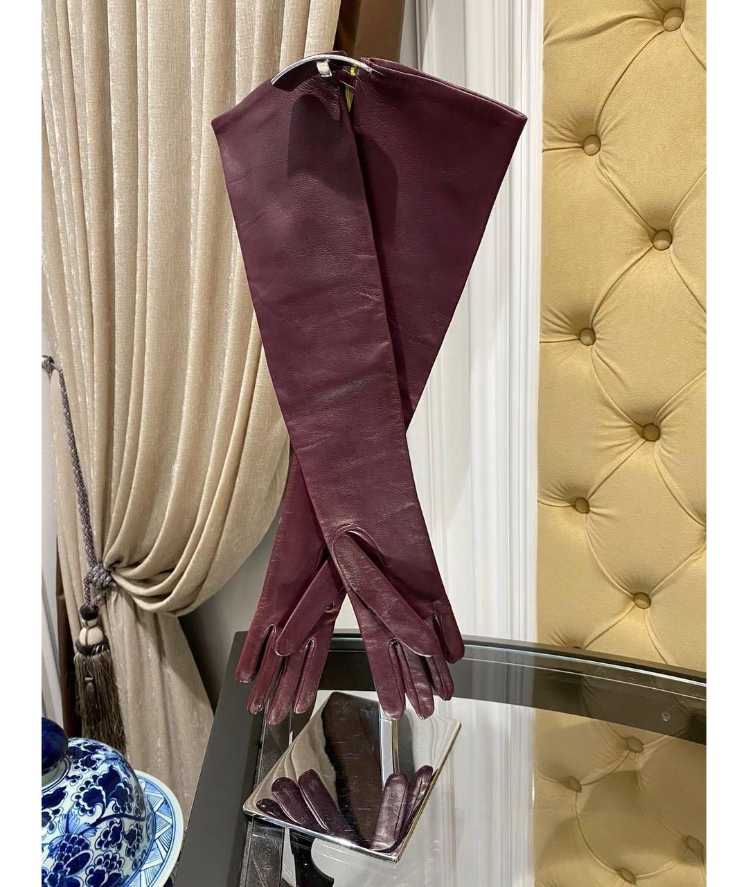 ETRO Бордовые кожаные перчатки, фото 4