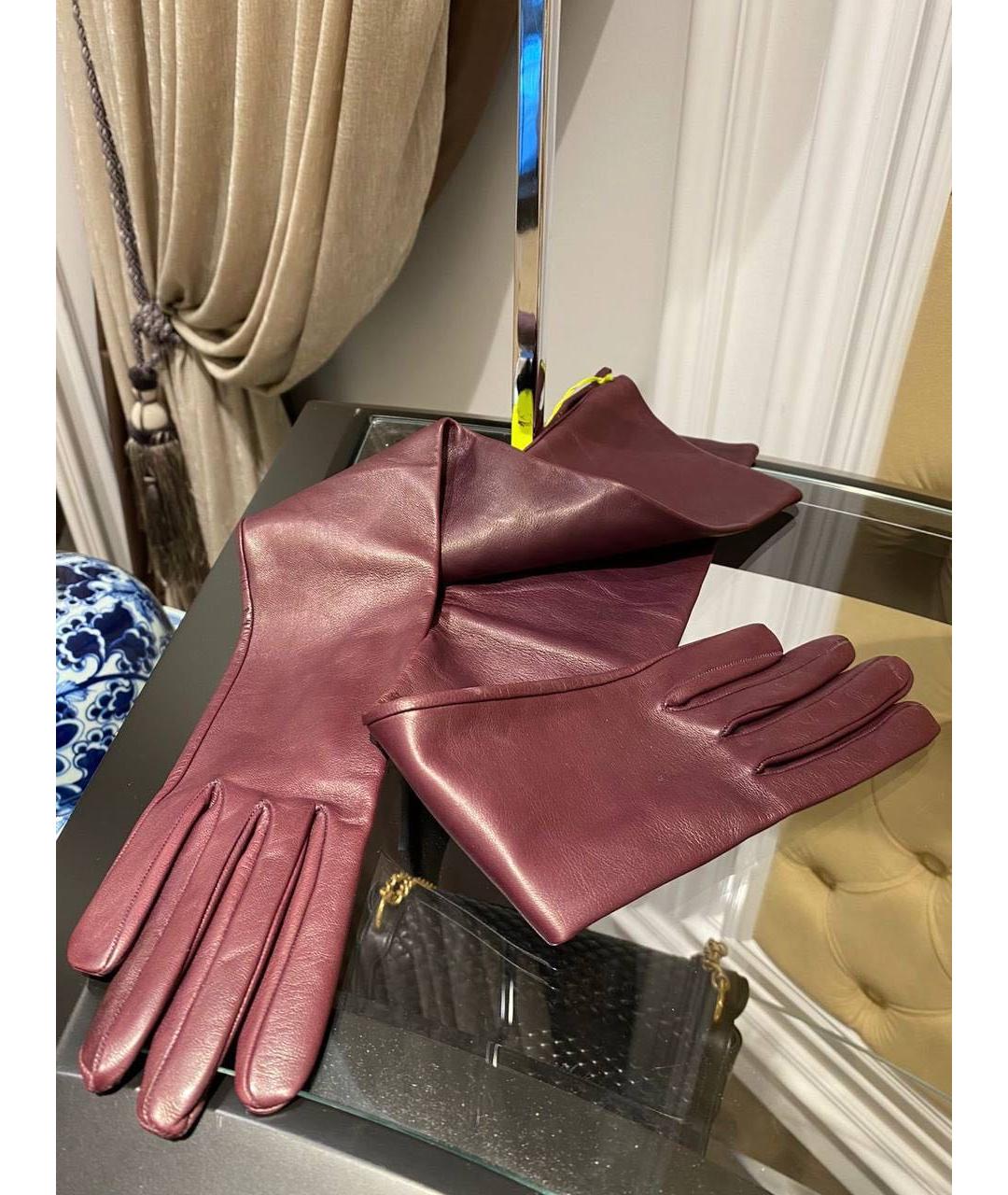 ETRO Бордовые кожаные перчатки, фото 3