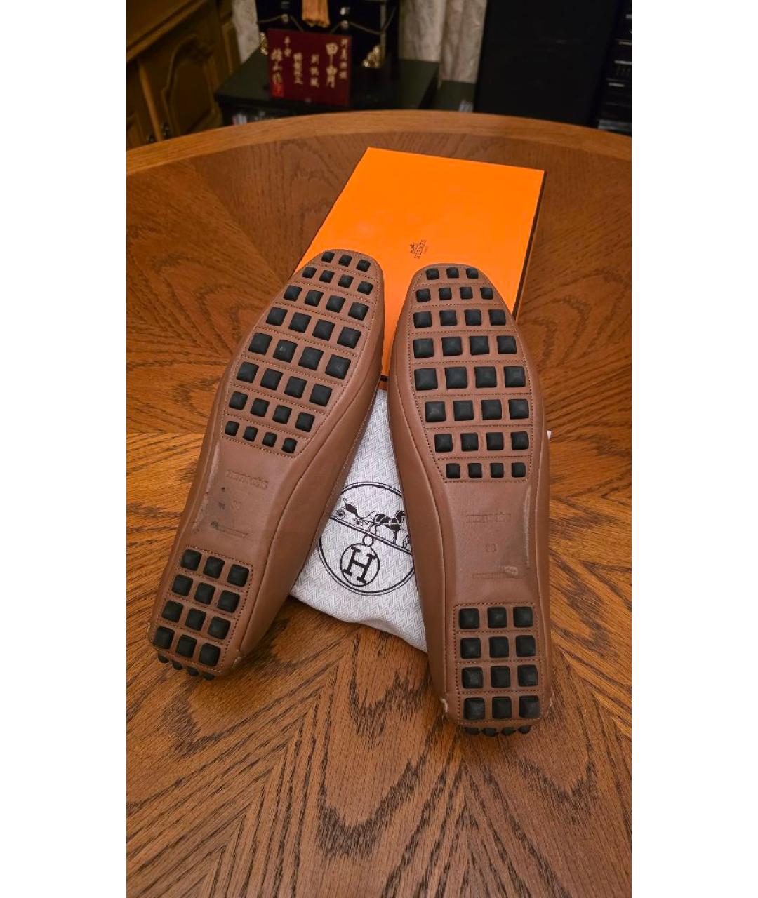 HERMES Бежевые кожаные балетки, фото 2