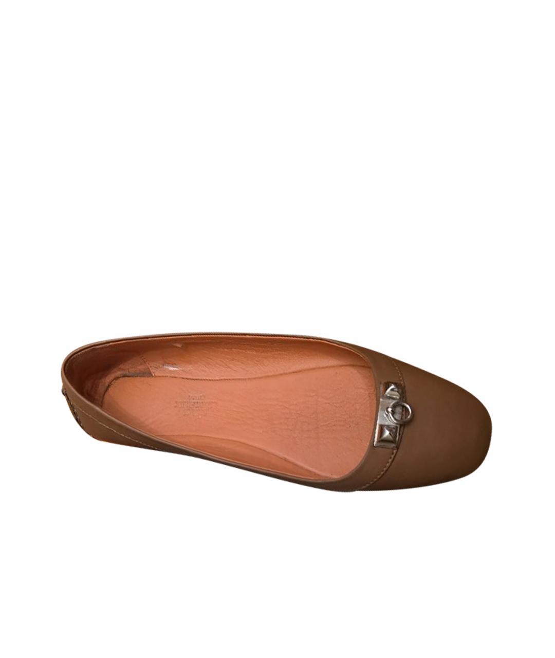 HERMES Бежевые кожаные балетки, фото 1