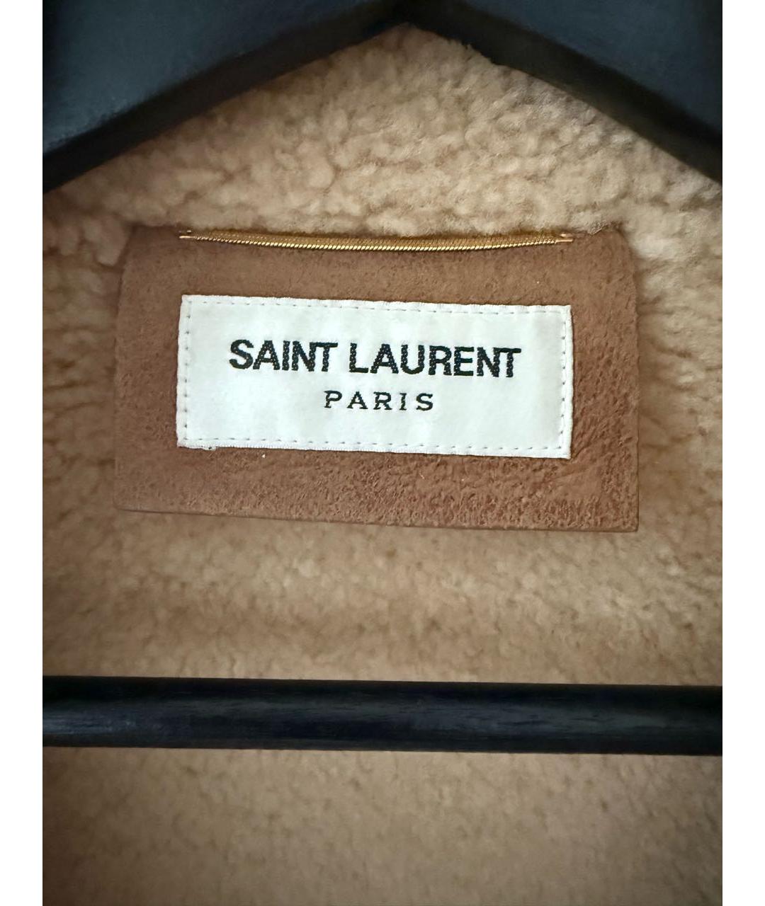 SAINT LAURENT Бежевая кожаная дубленка, фото 4