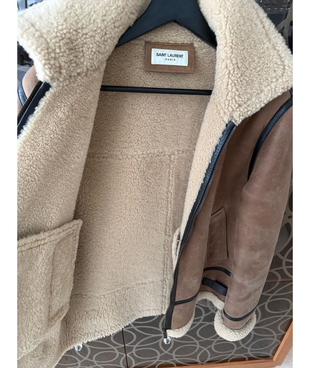 SAINT LAURENT Бежевая кожаная дубленка, фото 3