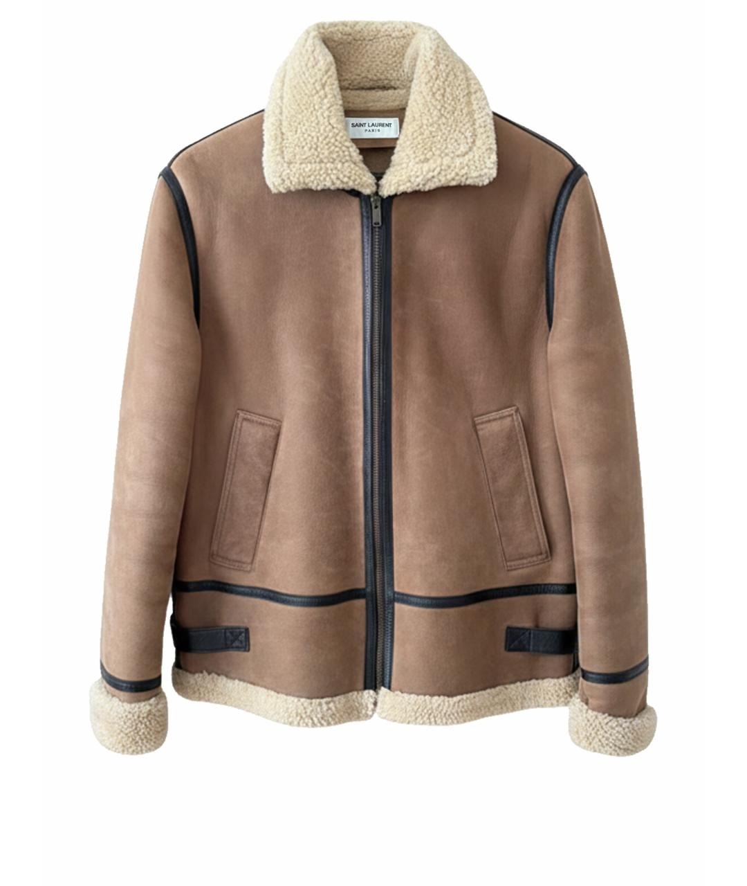 SAINT LAURENT Бежевая кожаная дубленка, фото 1
