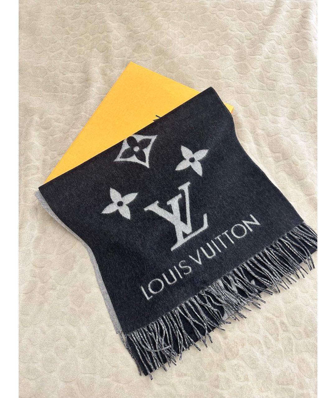 LOUIS VUITTON Черный кашемировый шарф, фото 3