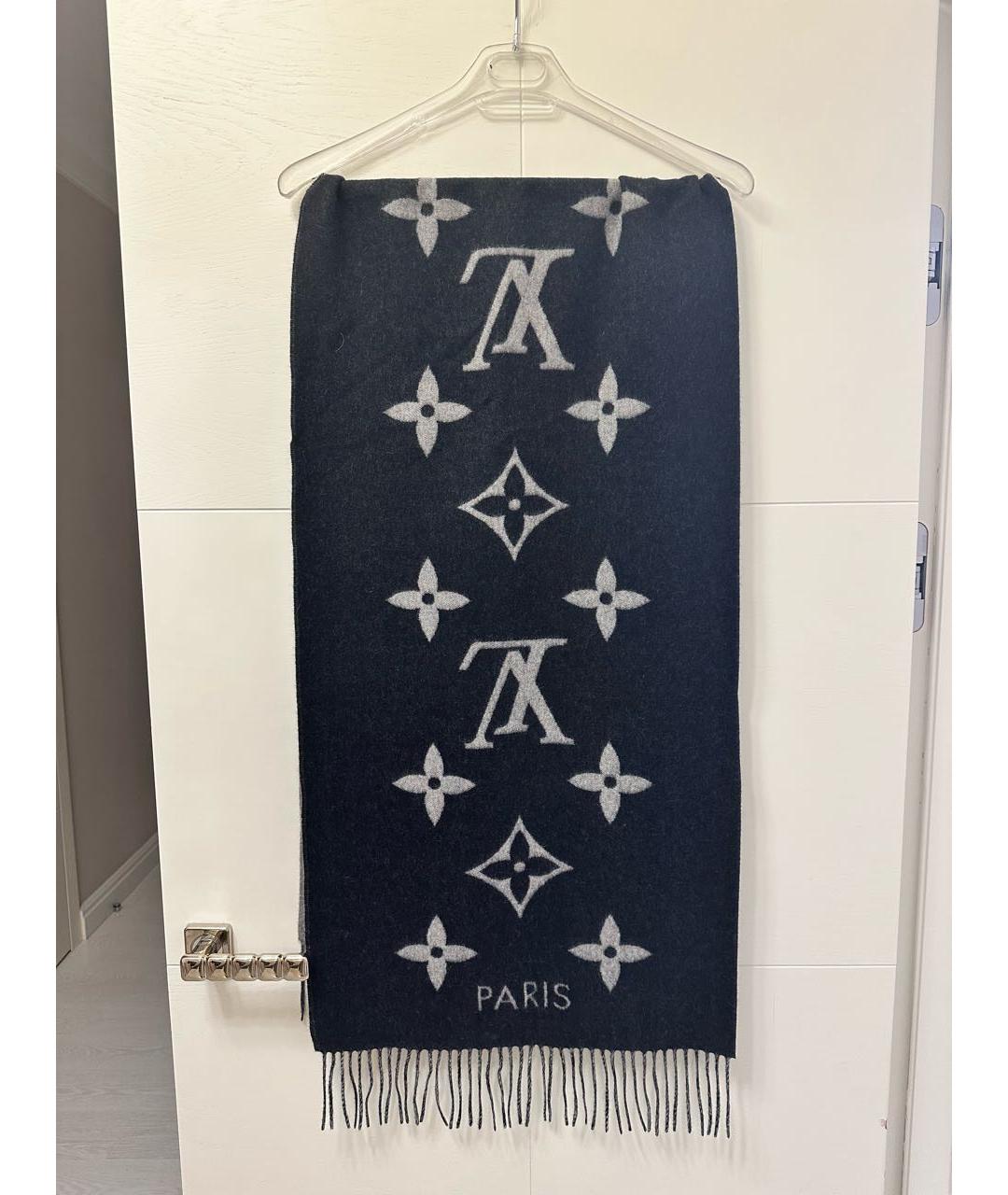 LOUIS VUITTON Черный кашемировый шарф, фото 5