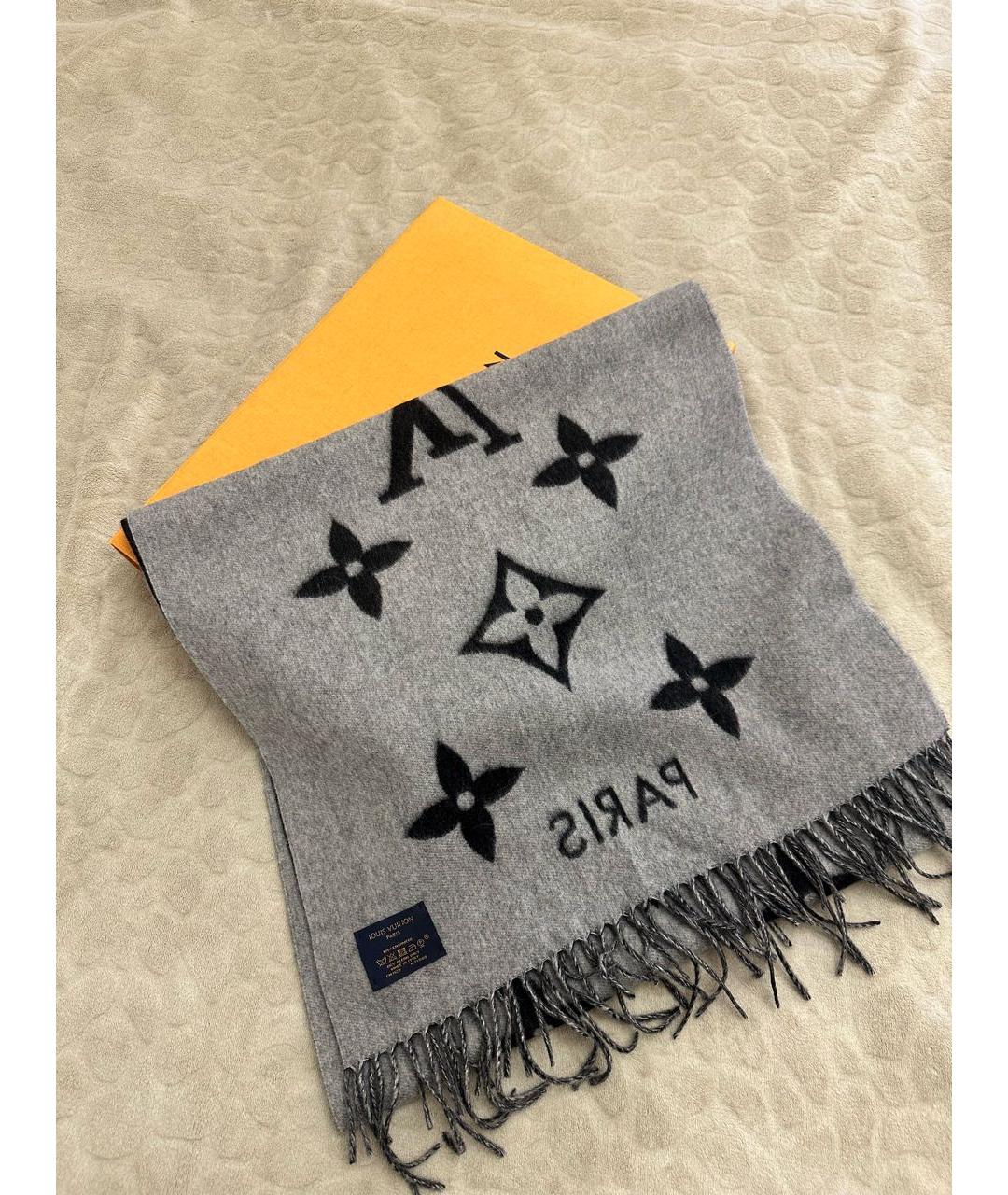 LOUIS VUITTON Черный кашемировый шарф, фото 4