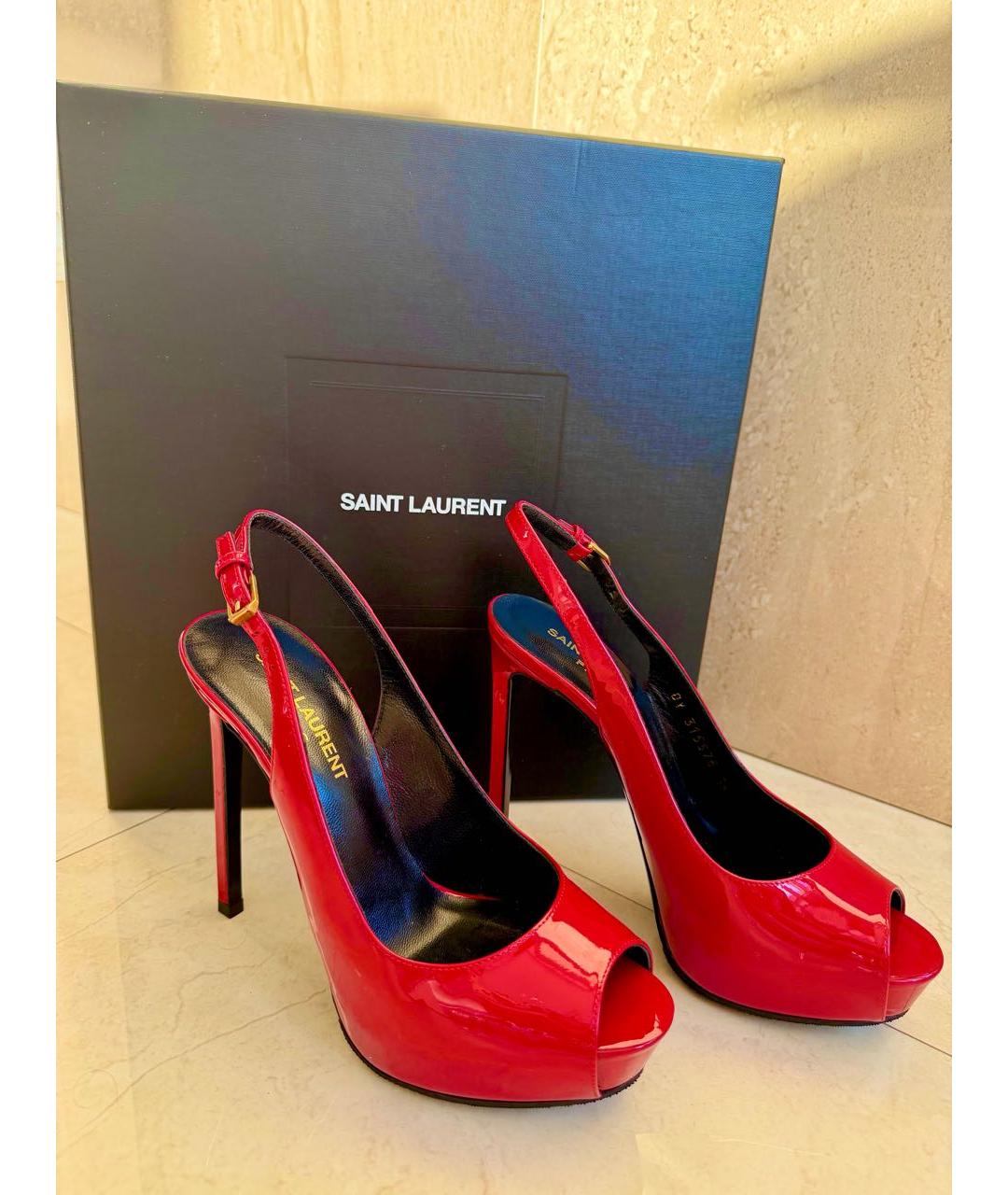 SAINT LAURENT Красные босоножки из лакированной кожи, фото 4