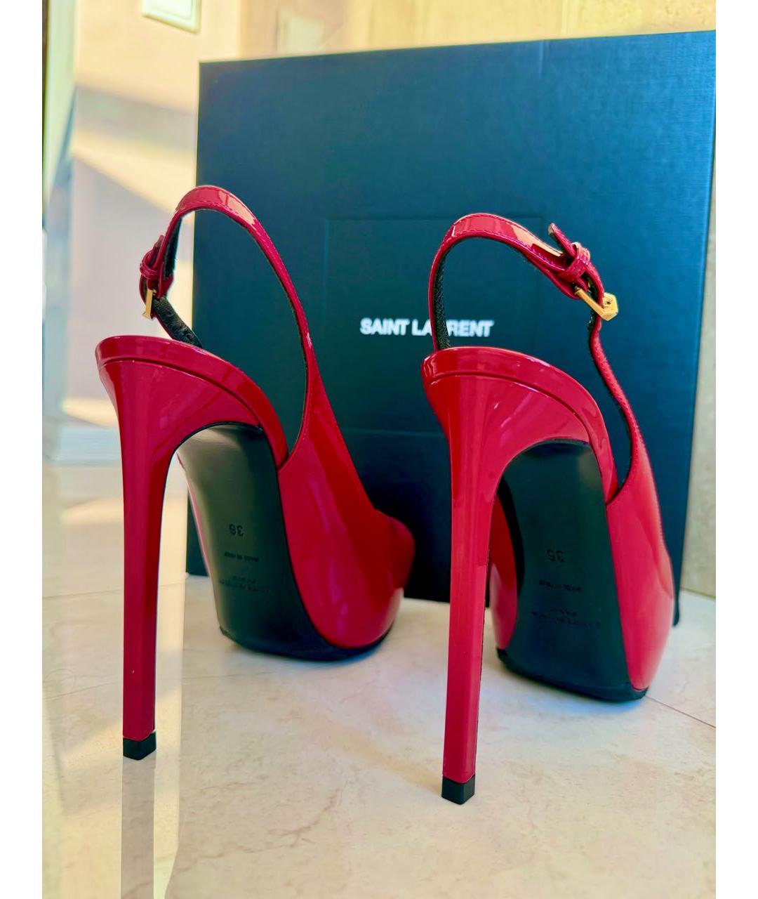 SAINT LAURENT Красные босоножки из лакированной кожи, фото 2
