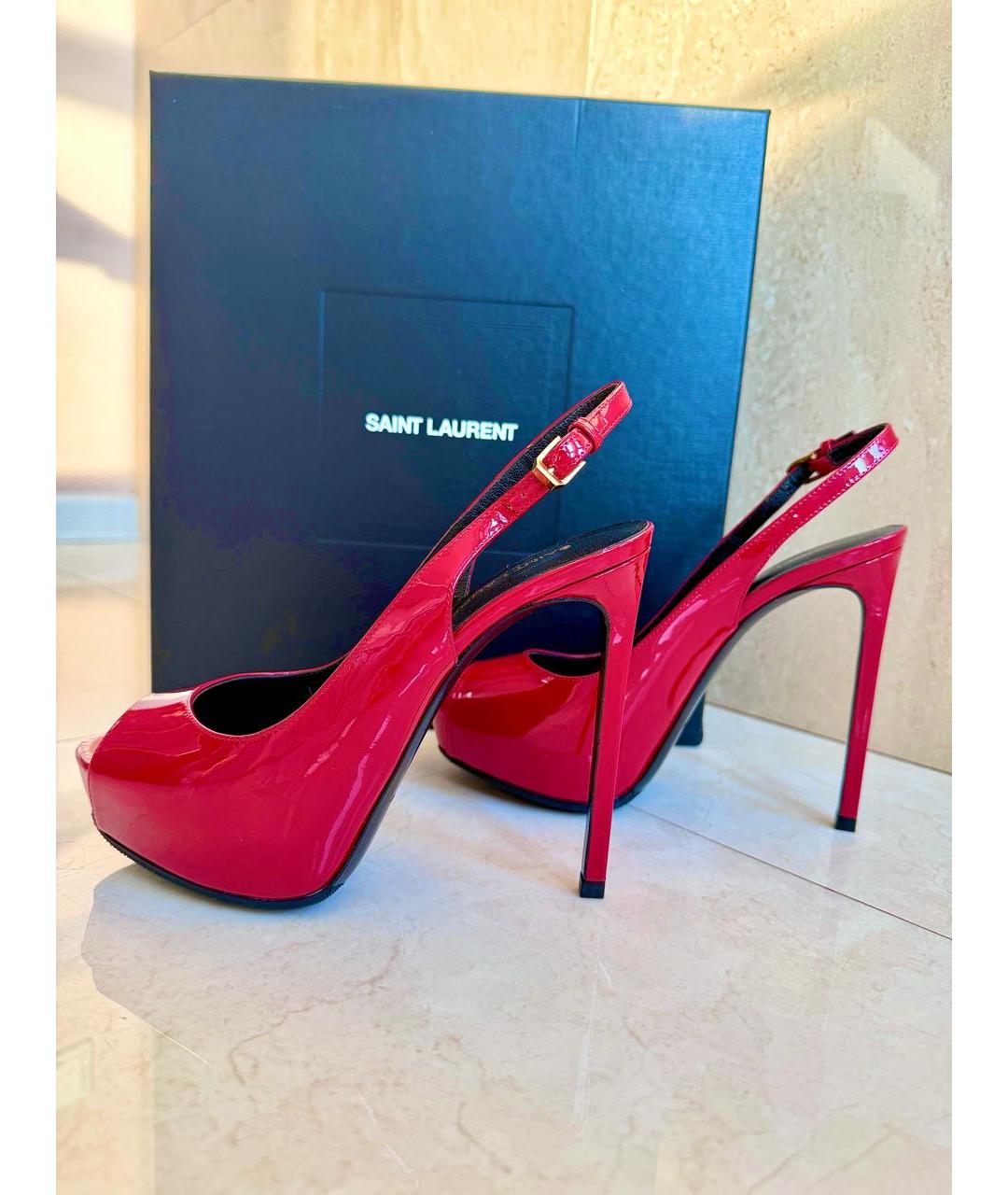 SAINT LAURENT Красные босоножки из лакированной кожи, фото 5