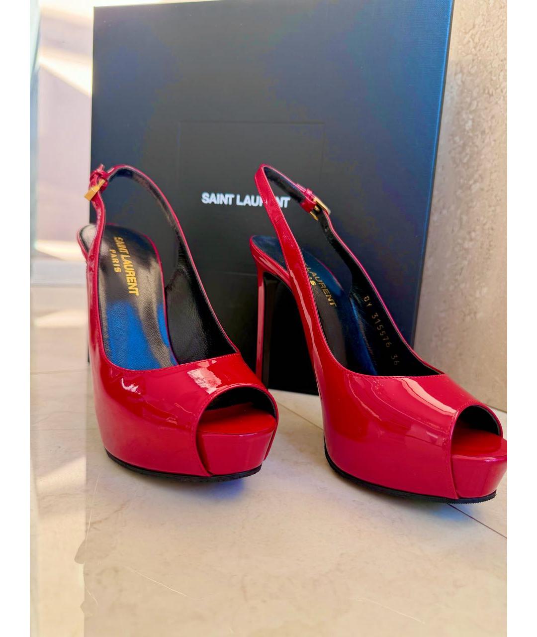 SAINT LAURENT Красные босоножки из лакированной кожи, фото 3