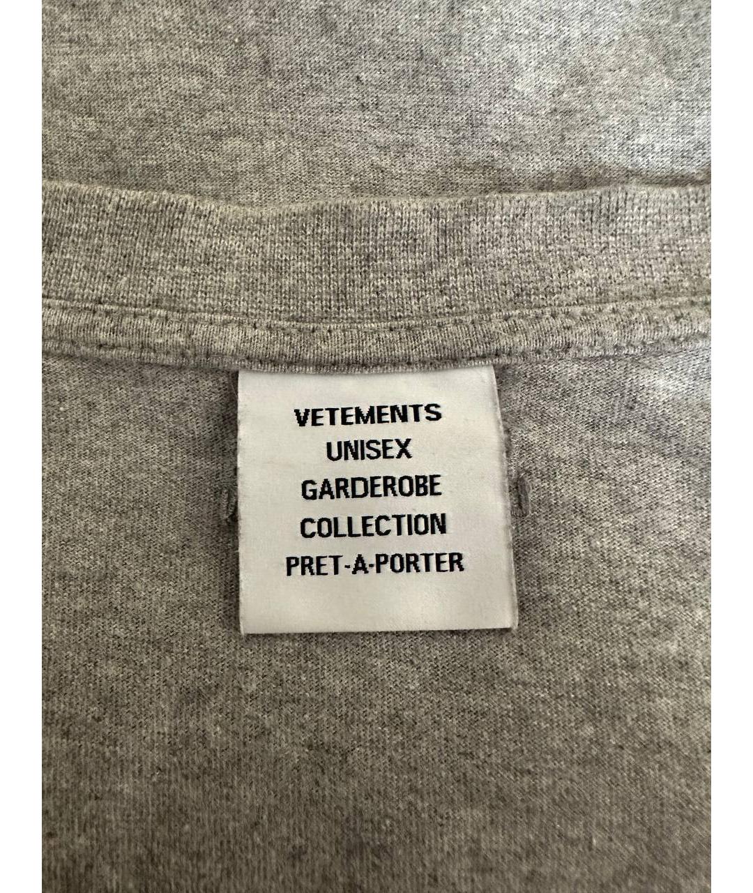 VETEMENTS Серая хлопковая футболка, фото 4