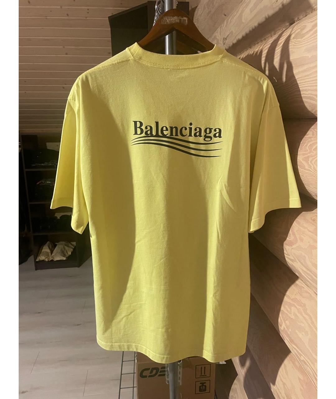 BALENCIAGA Желтая хлопко-леновая футболка, фото 3