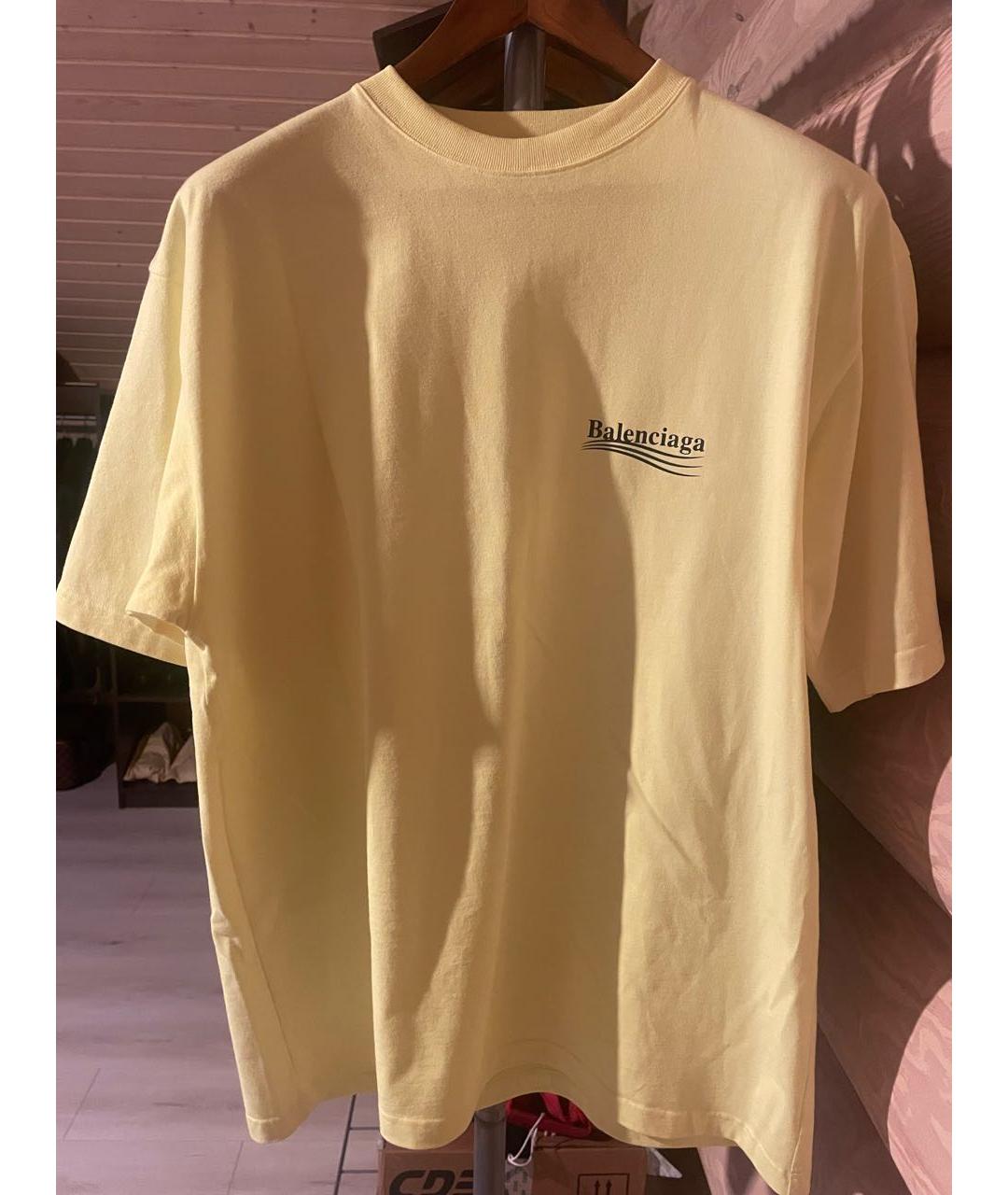 BALENCIAGA Желтая хлопко-леновая футболка, фото 2