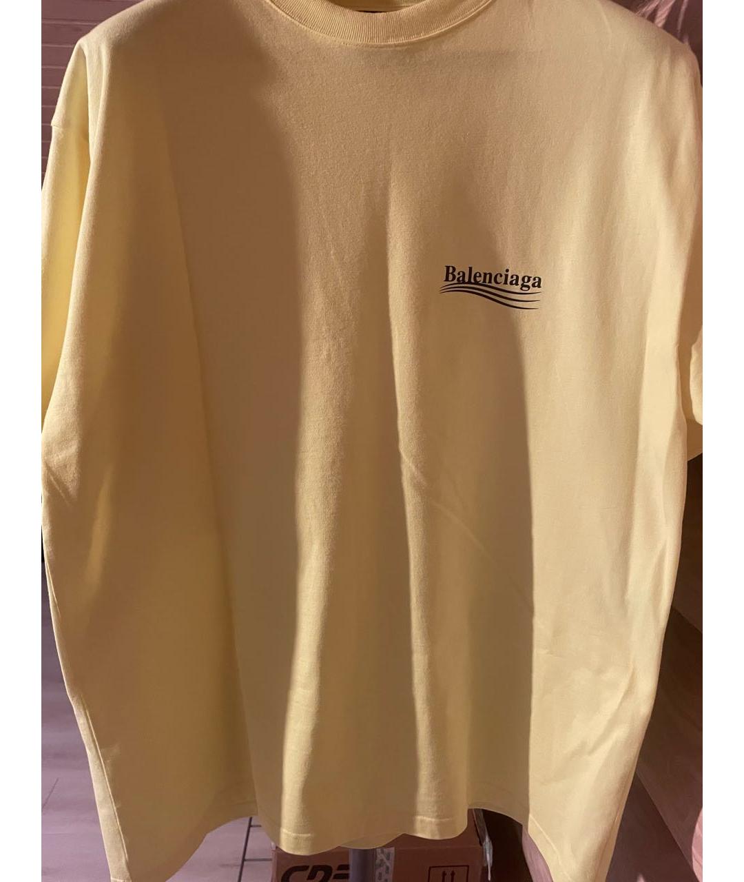 BALENCIAGA Желтая хлопко-леновая футболка, фото 5