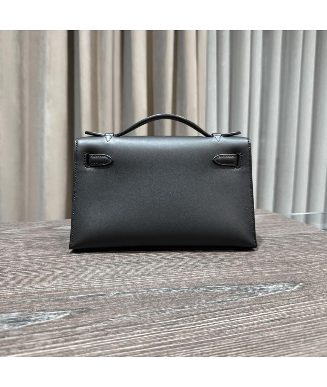 HERMES Черная кожаная сумка с короткими ручками, фото 4