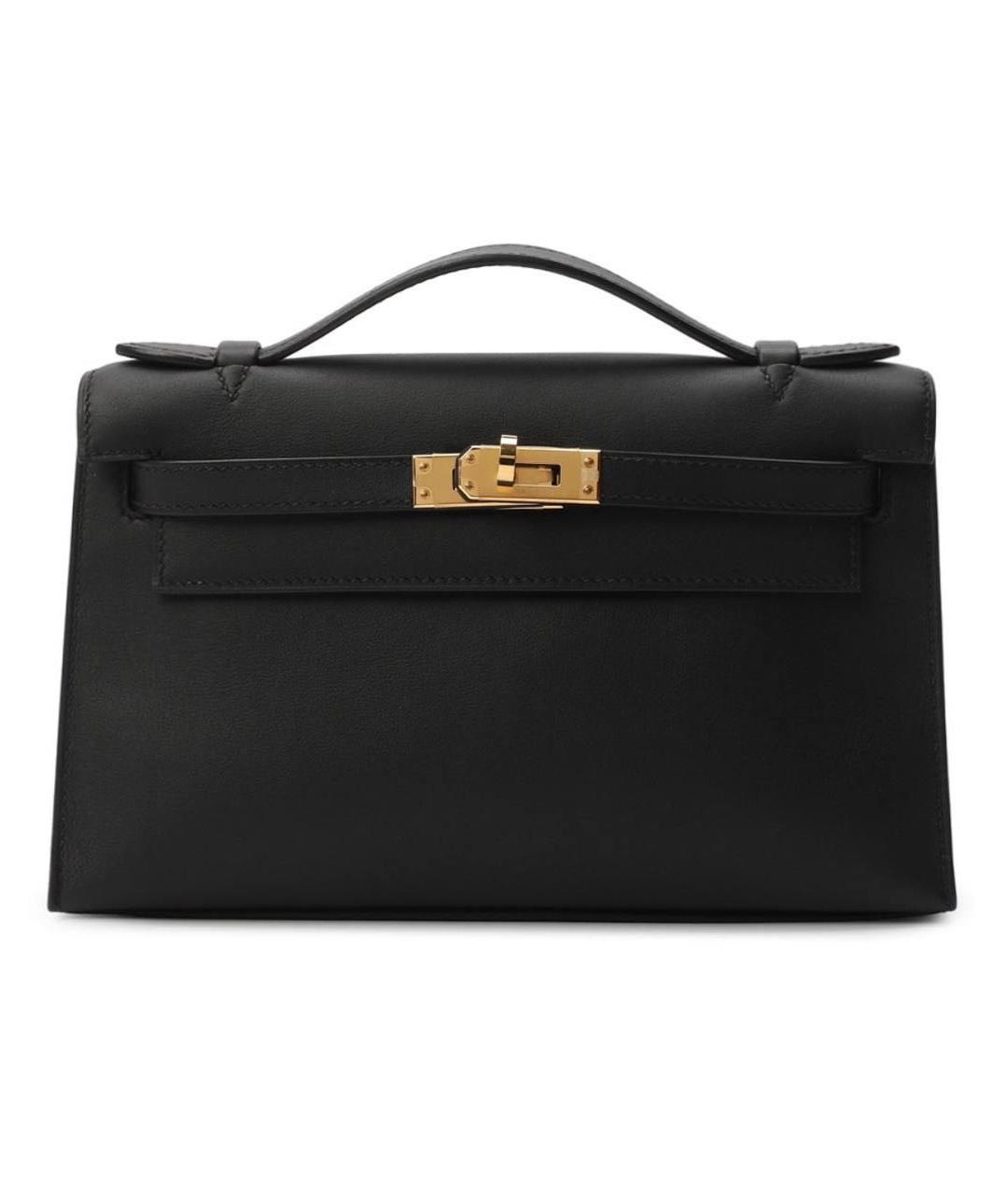 HERMES Черная кожаная сумка с короткими ручками, фото 1