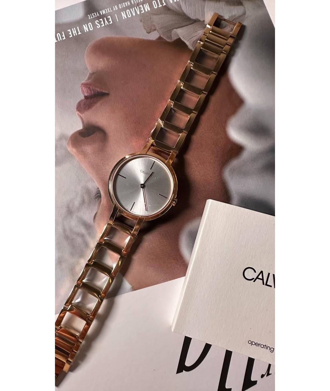 CALVIN KLEIN Золотые металлические часы, фото 2