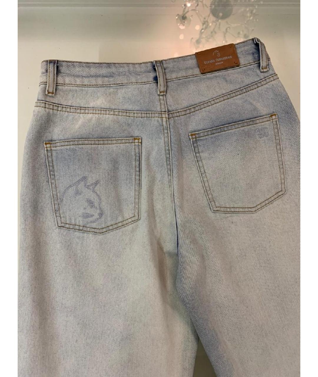 ULYANA SERGEENKO Голубые хлопковые прямые джинсы, фото 3