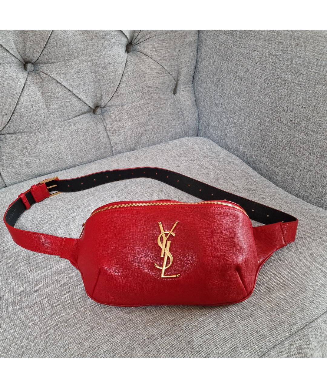 SAINT LAURENT Красная кожаная поясная сумка, фото 9