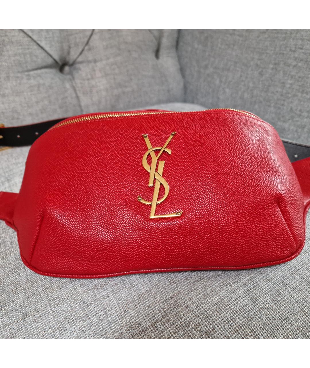 SAINT LAURENT Красная кожаная поясная сумка, фото 8