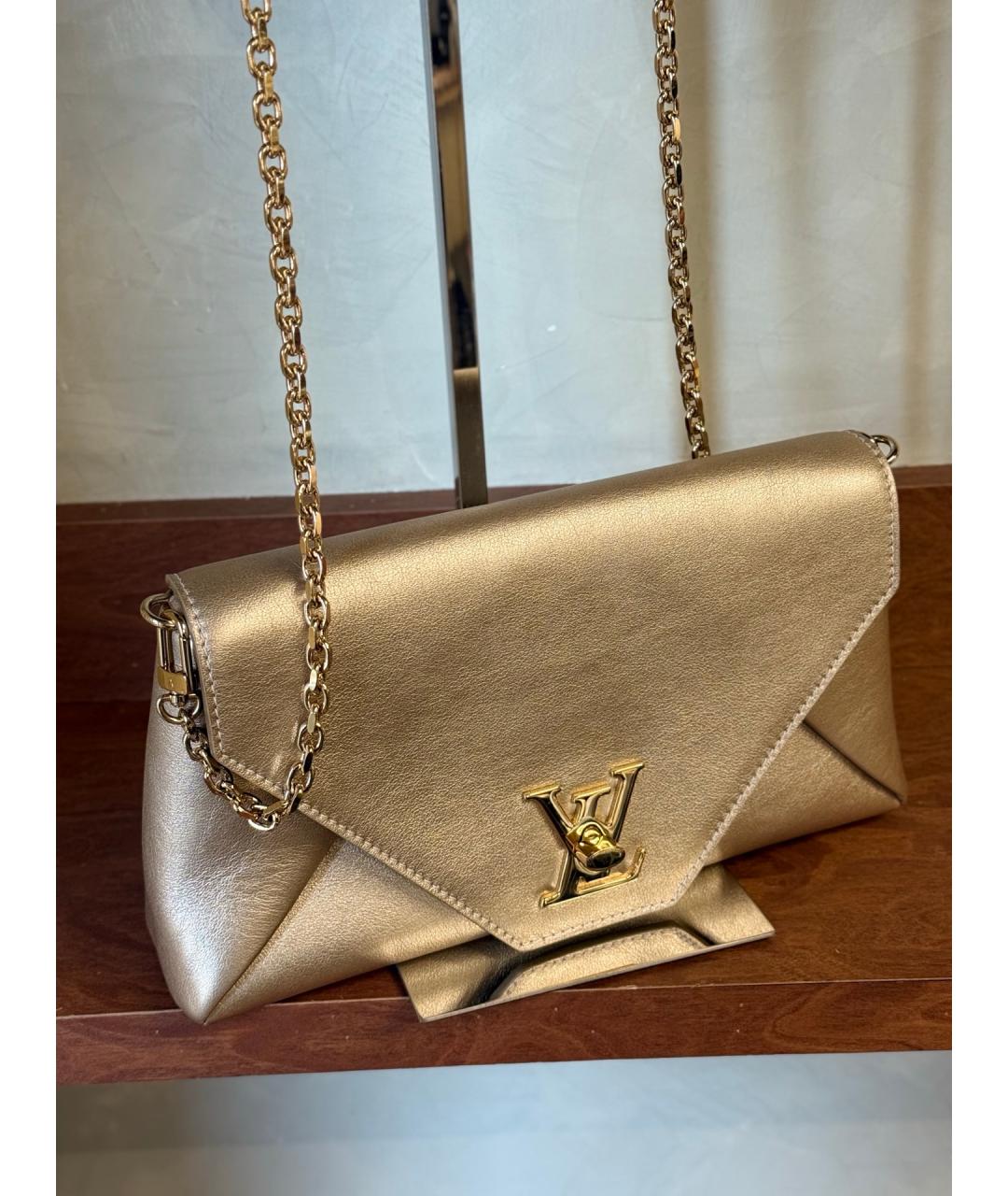LOUIS VUITTON Золотая кожаная сумка через плечо, фото 4