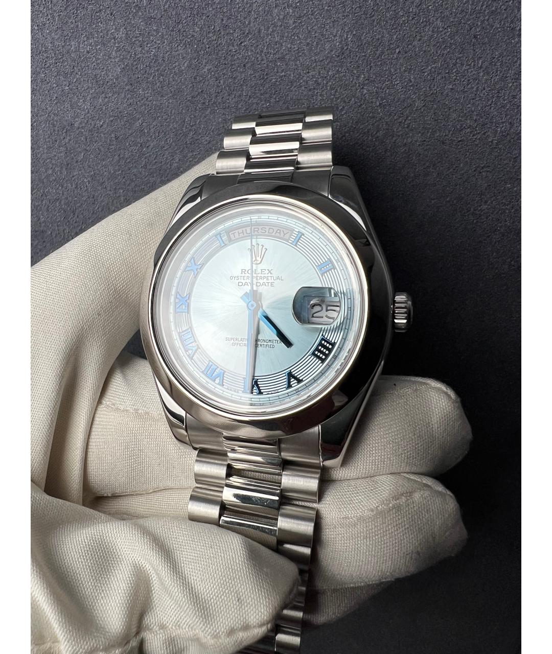 ROLEX Голубые платиновые часы, фото 3