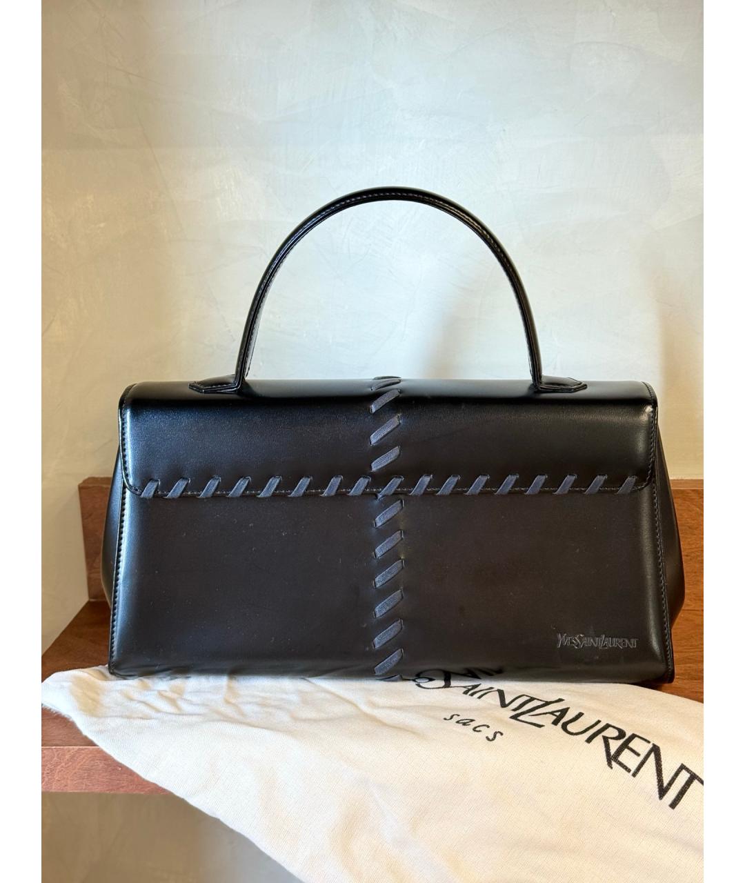 YVES SAINT LAURENT VINTAGE Черная кожаная сумка с короткими ручками, фото 10