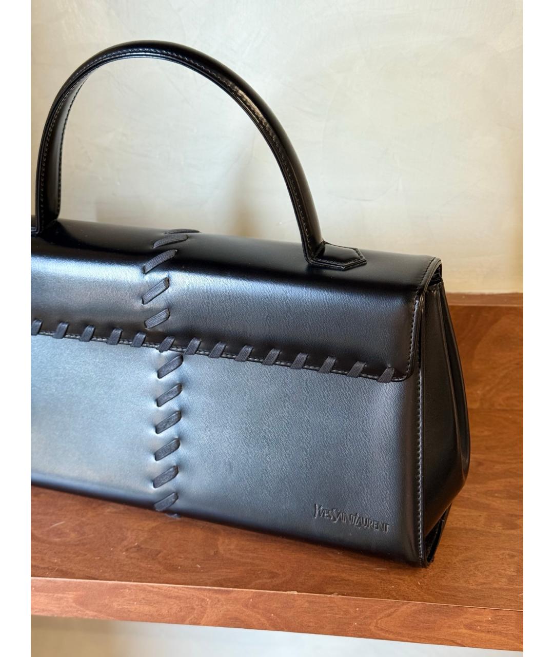 YVES SAINT LAURENT VINTAGE Черная кожаная сумка с короткими ручками, фото 2