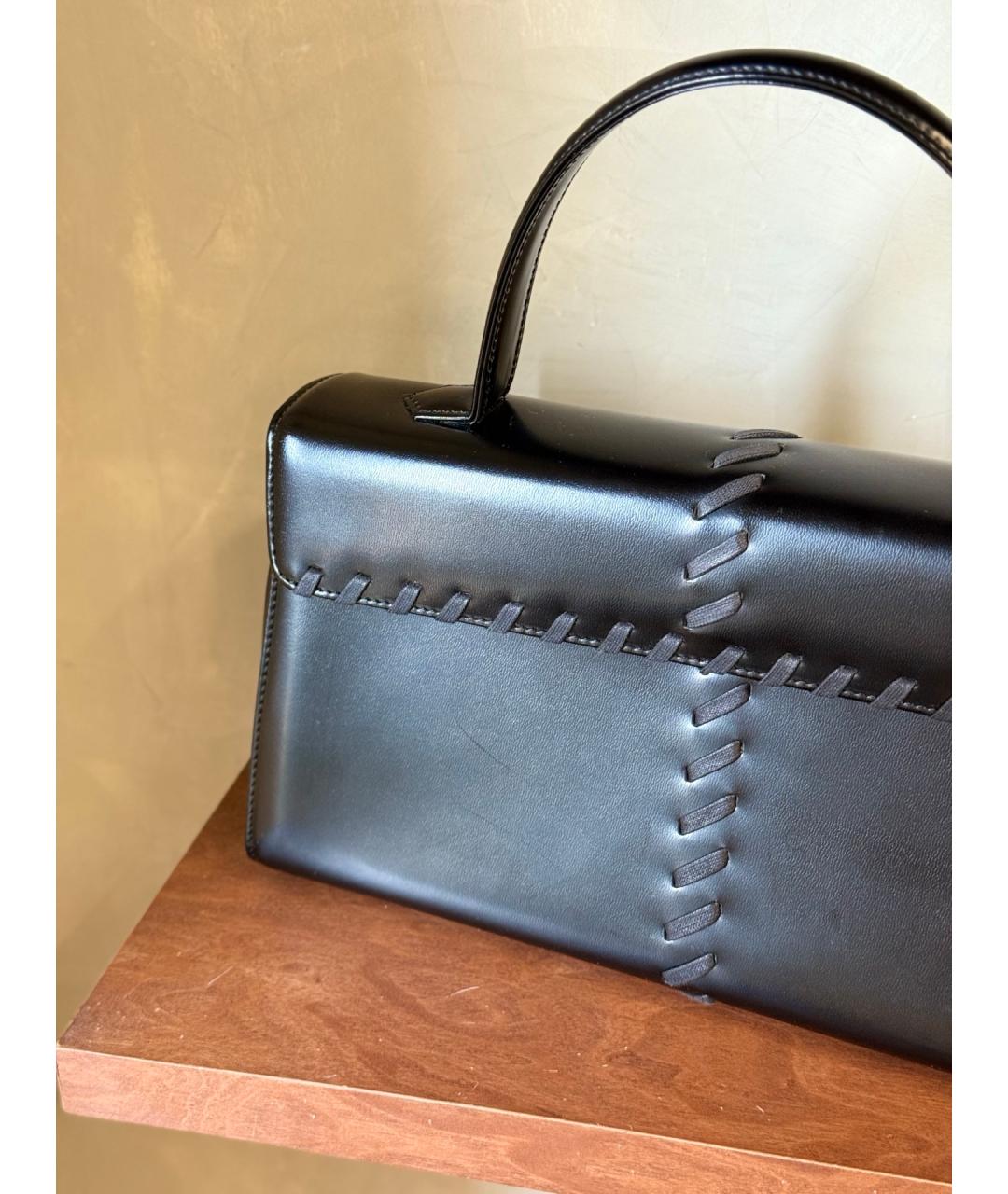 YVES SAINT LAURENT VINTAGE Черная кожаная сумка с короткими ручками, фото 3