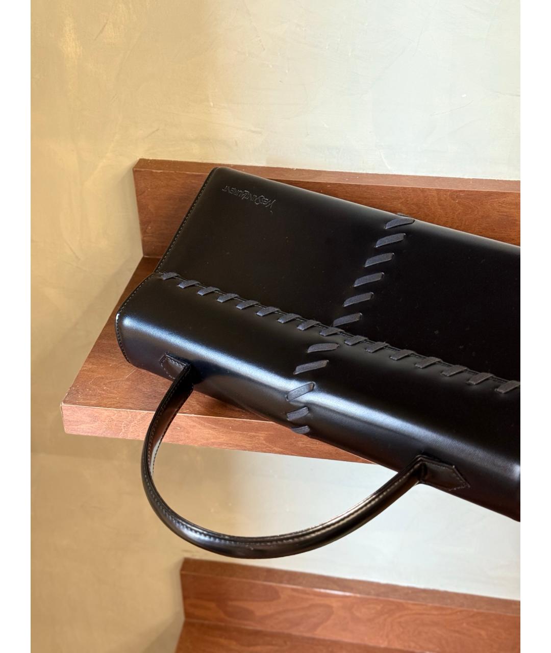 YVES SAINT LAURENT VINTAGE Черная кожаная сумка с короткими ручками, фото 8