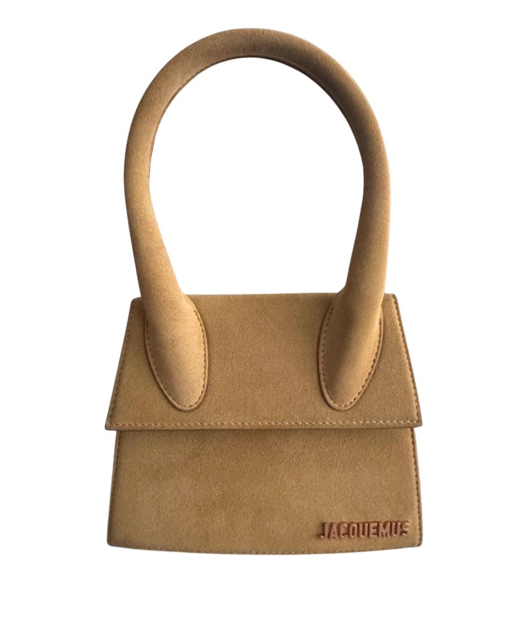 JACQUEMUS Горчичная замшевая сумка с короткими ручками, фото 1