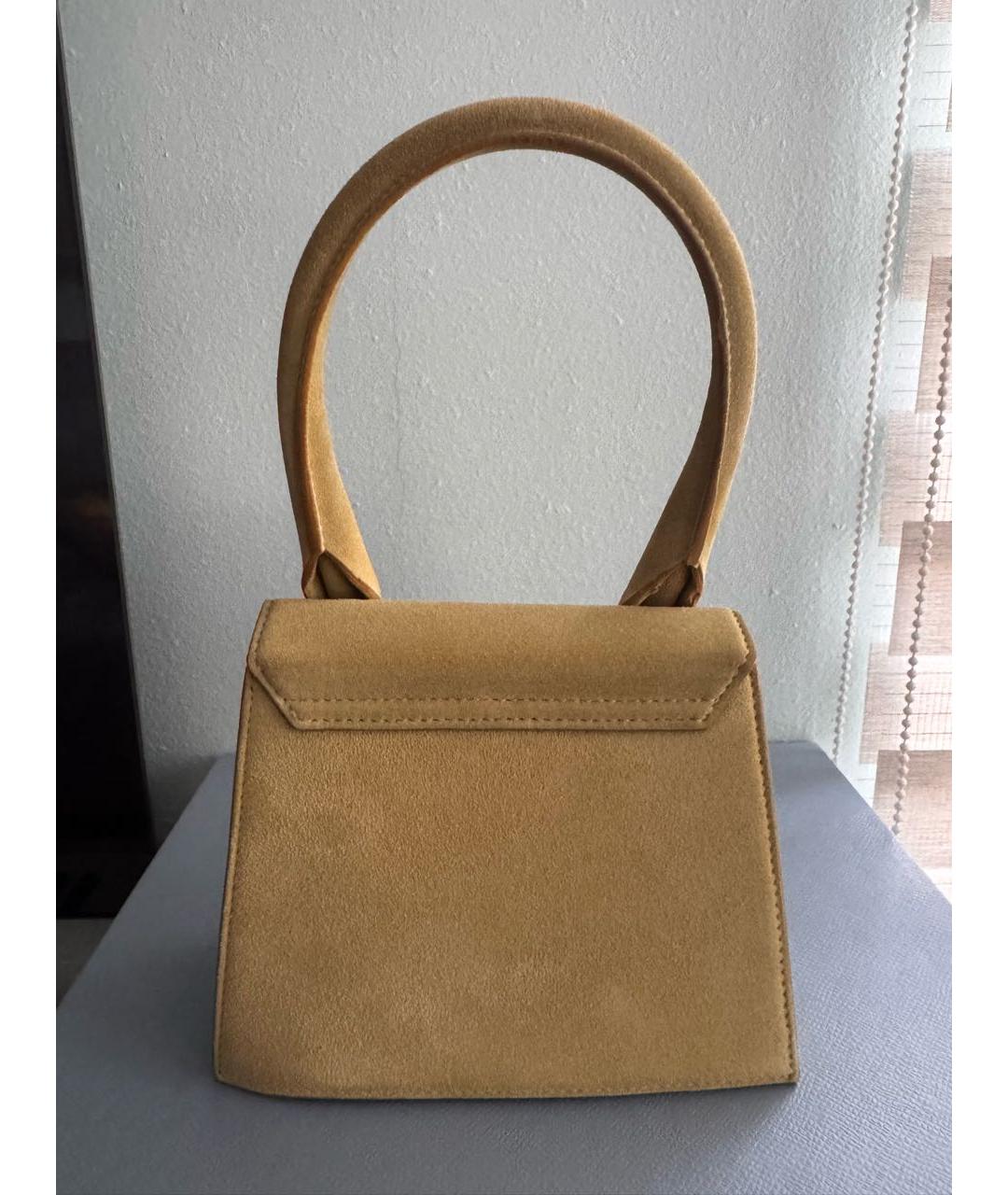 JACQUEMUS Горчичная замшевая сумка с короткими ручками, фото 2